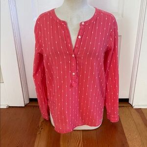 LOFT Long Sleeve the Softened Shirt‎ Coral Embroidered Tunic Top Medium